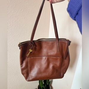 Fossil Rich Brown Leather Tote